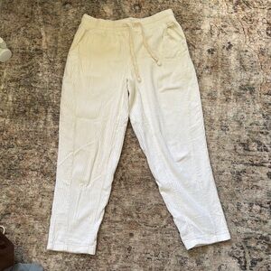 White Corduroy Pants with Elastic Waistband